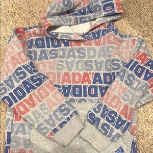 Adidas Kids' Gray and Blue Logo Hoodie M